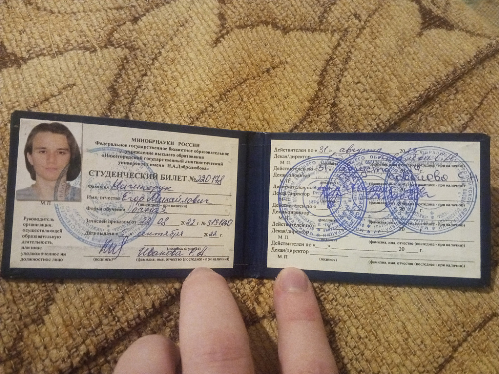 Документ репетитора Ничипорук Егор Михайлович под номером 1
